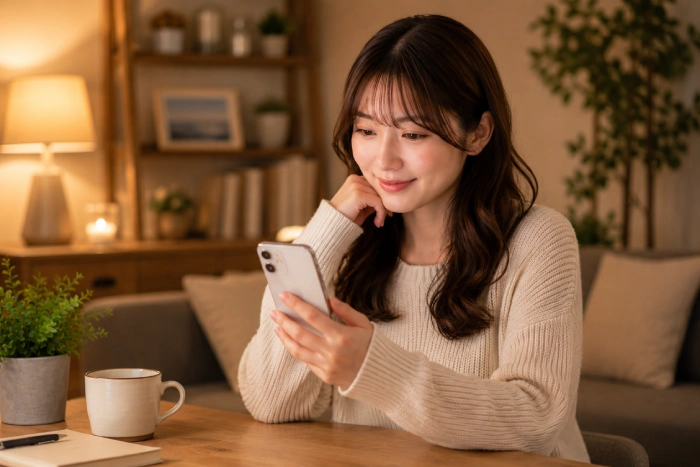 自宅で動画配信サービスを検討する女性