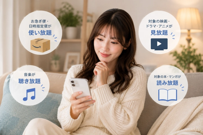動画以外の特典も利用できるAmazonプライム会員のイメージ