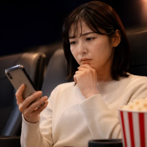 U-NEXT映画館クーポンの期限切れに悩む女性 スマホで確認する様子