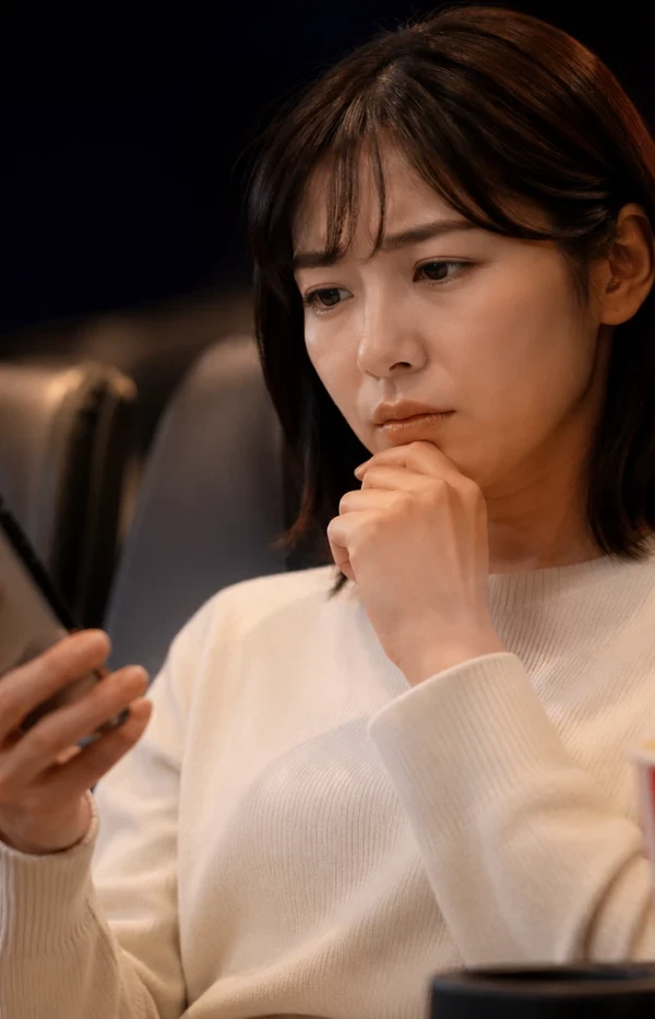 U-NEXT映画館クーポンの期限切れに悩む女性 スマホで確認する様子