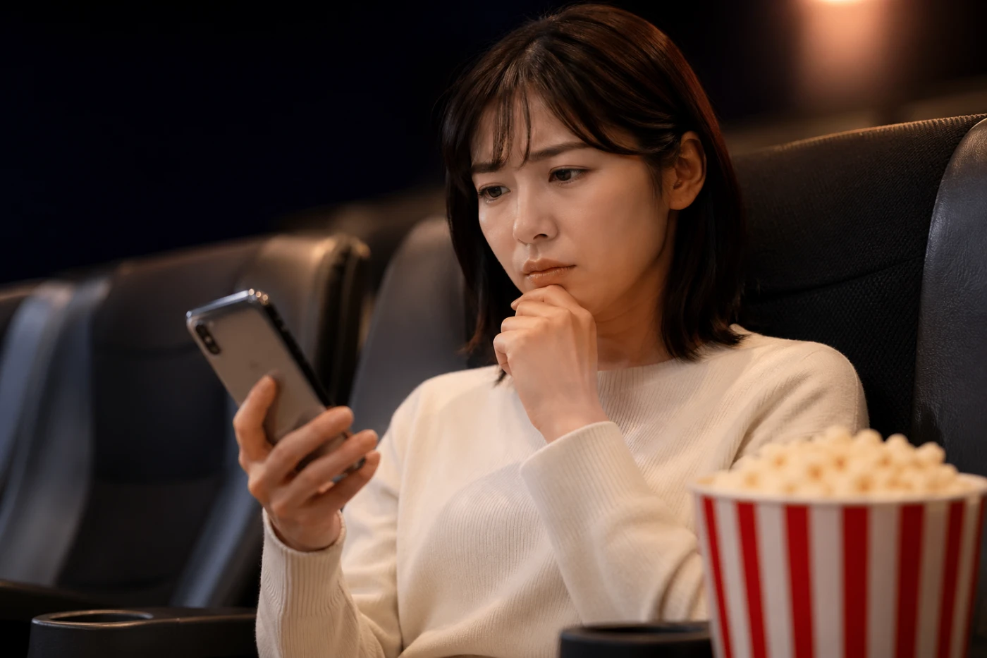 U-NEXT映画館クーポンの期限切れに悩む女性 スマホで確認する様子