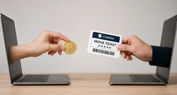 U-NEXTポイントから映画館クーポンへ交換タイミングを示すイメージ