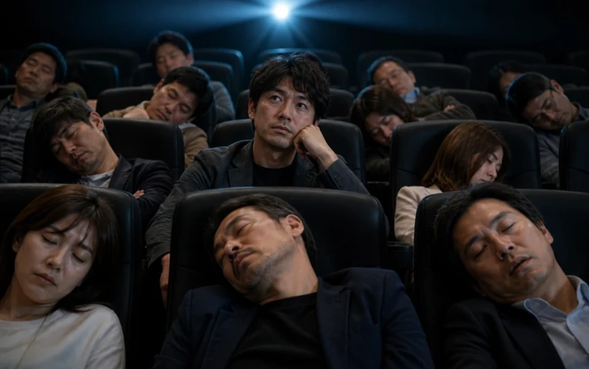 大人になった今刺さらない映画に退屈している40代男性と眠っている観客たちの映画館の様子 Amazonプライム 映画レビュー