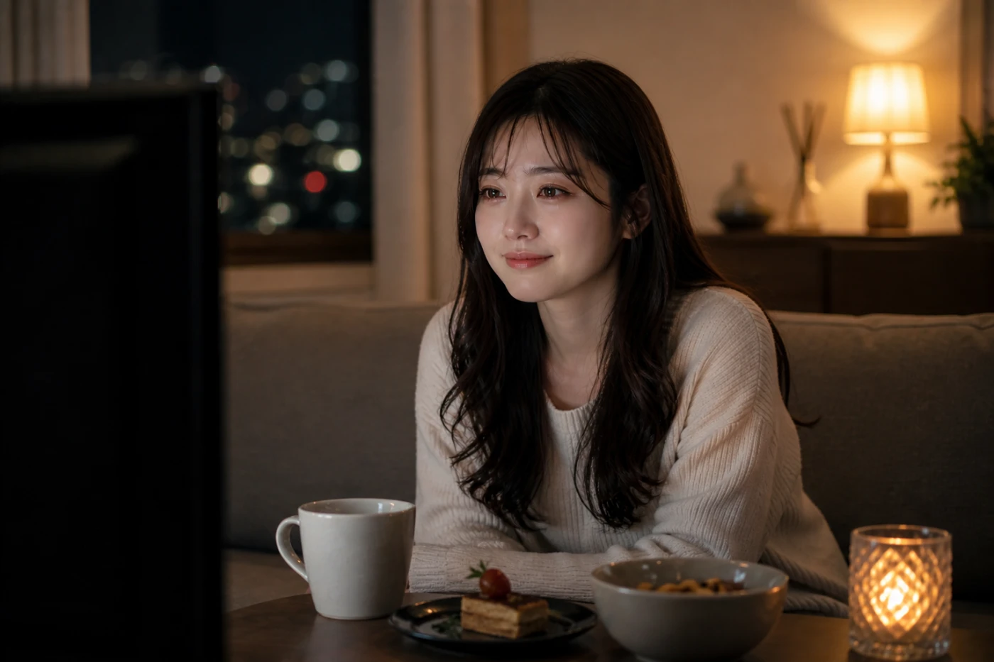 大人になって刺さった映画を観て涙する女性｜夜の一人暮らしで名作映画を楽しむシーン