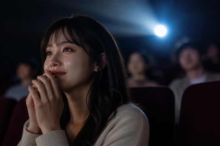大人になって刺さる映画の共通テーマを表現した感動シーン｜映画を見て涙する女性