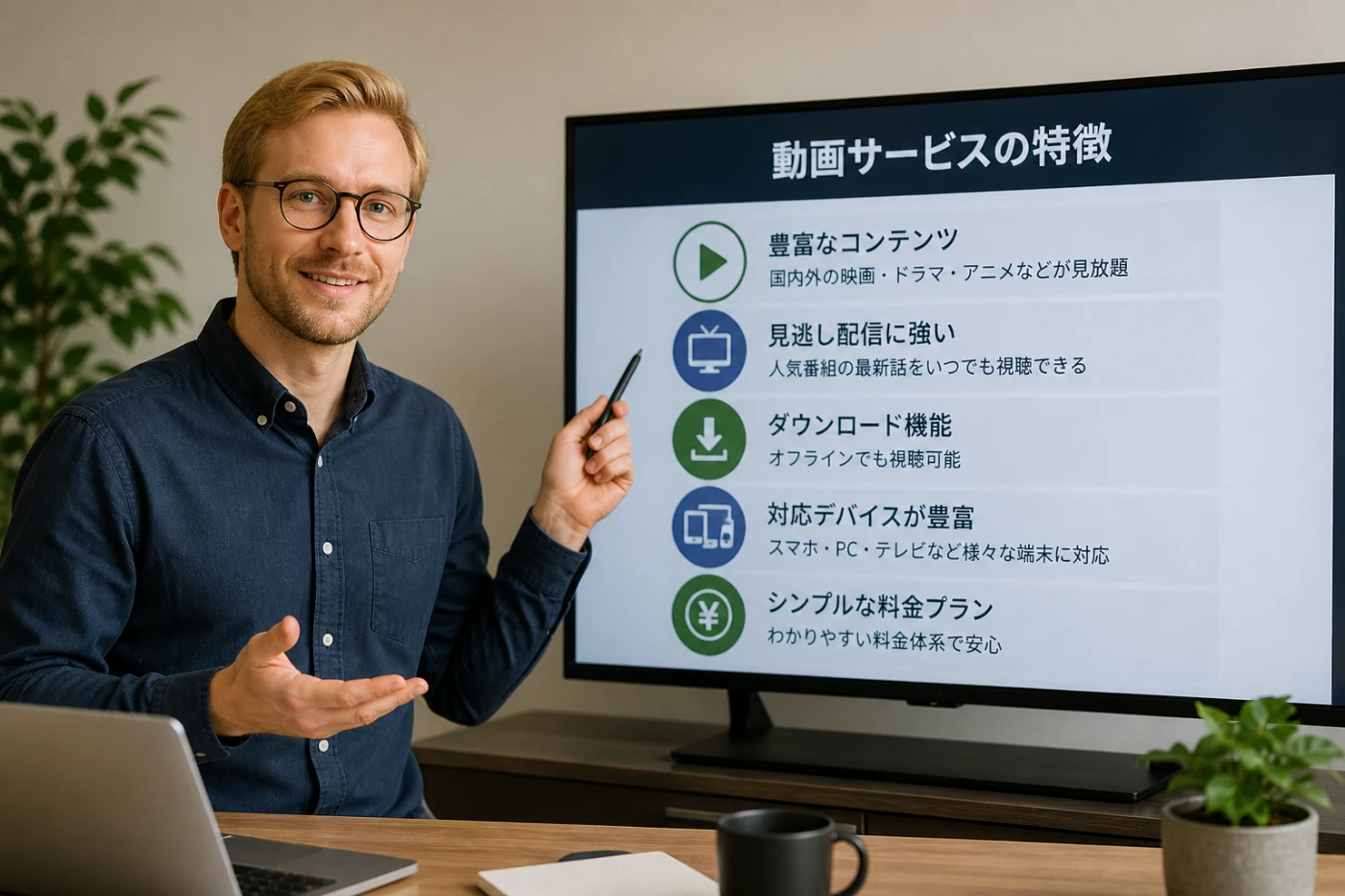 3分でわかるHuluの簡単解説ガイドを説明する講師のイメージ