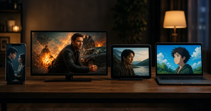 スマホ・テレビ・タブレット・PCで動画を楽しめるHuluの対応機器イメージ
