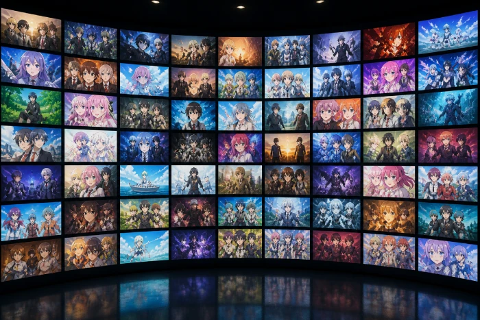dアニメストアの作品数の多さをイメージしたアニメサムネ一覧画像