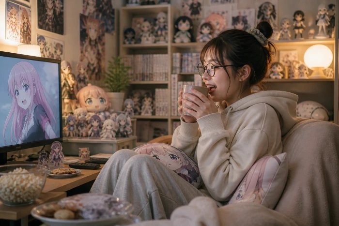 dアニメストアが向いている人をイメージしたアニメ好き女性の部屋の様子