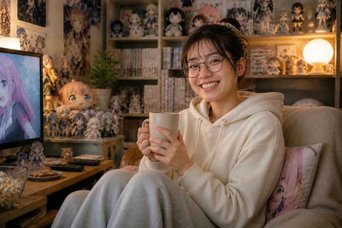 dアニメストアを利用して満足している女性のイメージ画像