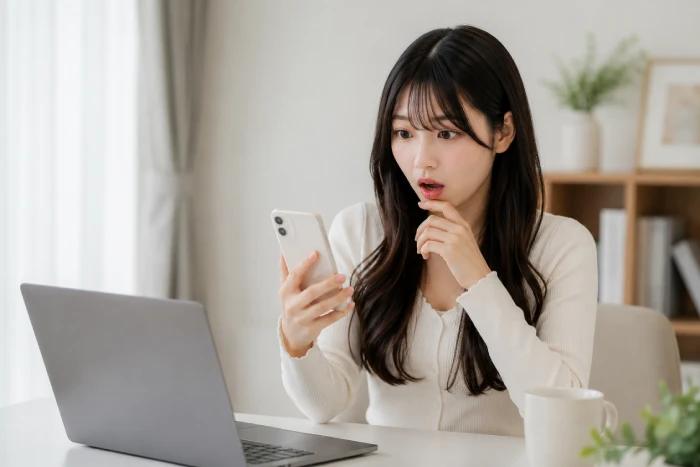 アプリ登録で月額料金が高くなることに驚く女性のイメージ画像