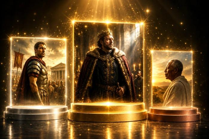 歴史映画を象徴する3作品がランキング形式で並ぶ幻想的で華やかなイメージ