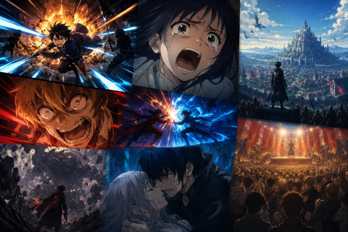 激しい感情や戦いが描かれる緊張感の強いアニメシーン