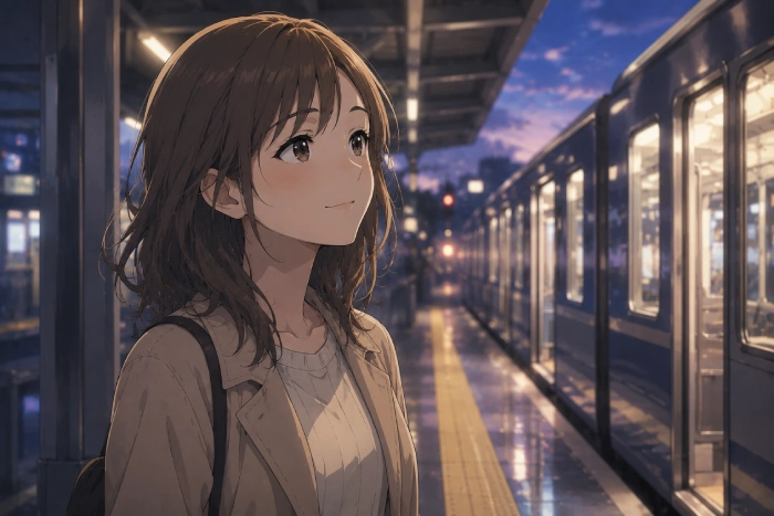 感情移入できるアニメを見終えて気持ちが整理された女性を描いたアニメ風イラスト