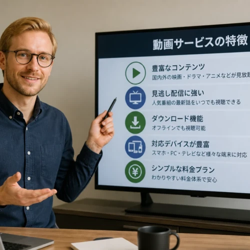 3分でわかるHuluの簡単解説ガイドを説明する講師のイメージ