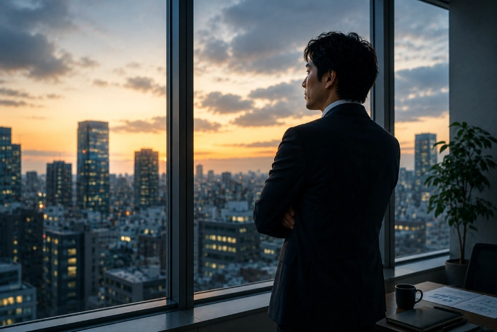 社会人として人生の選択に向き合うスーツ姿の男性