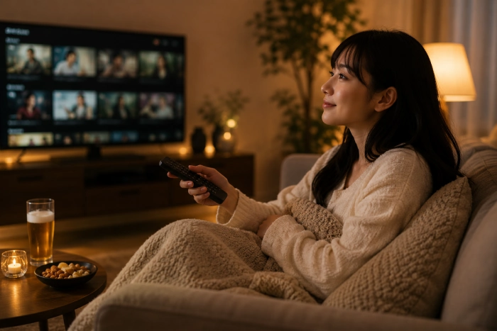 動画配信サービスで視聴する作品を探している女性
