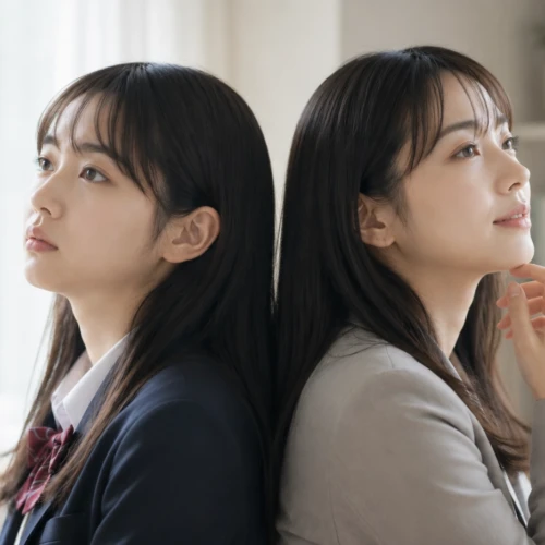 大人になった今だからドラマの面白さを理解できた社会人女性と、まだその魅力がわからない女子高生時代の自分が背中合わせに立つイメージ写真