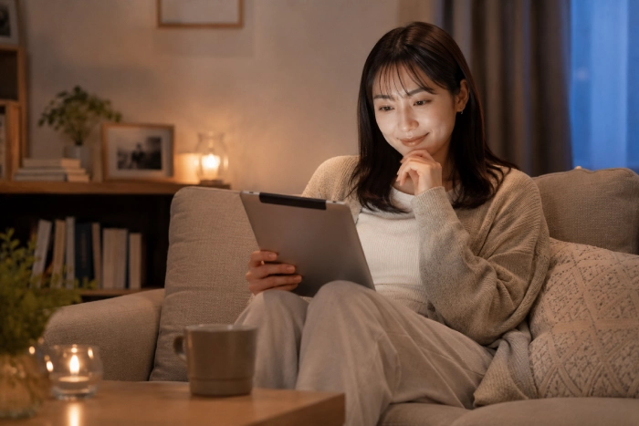 次に見る作品を探しながら、自分に合うドラマ選びを楽しんでいる女性のイメージ写真