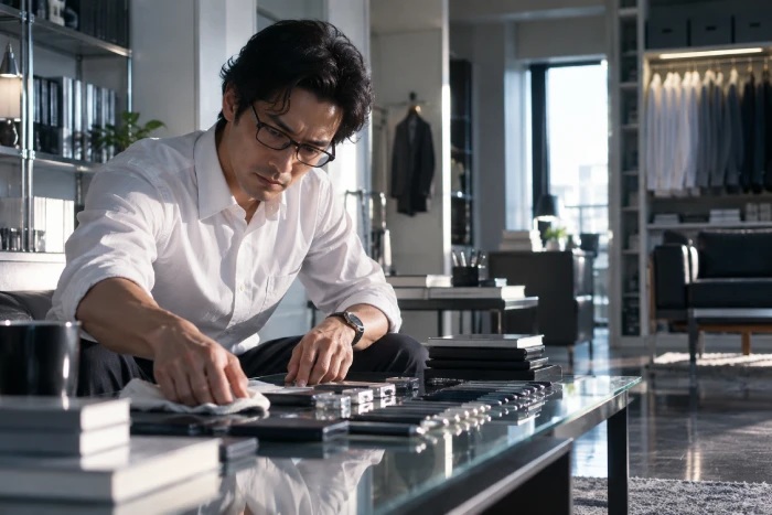整然と並べた物を丁寧に磨き、完璧に整った部屋で暮らす男性を描いた映画イメージ画像